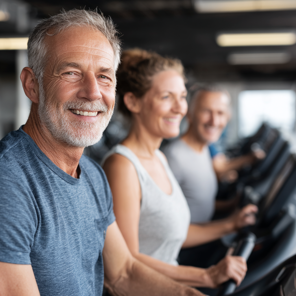 successful middle-aged participants showing their fitness progress results